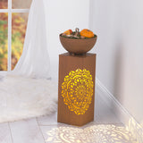 EASYmaxx LED-Dekosäule mit Planzschale Rost-Optik Mandala 59 cm, beleuchtet, mit Timer und Pflanzschale für Innen- und Außenbereiche.