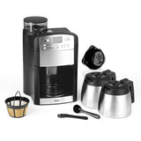 FRESH-AROMA-PERFECT Filterkaffeemaschine mit Mahlwerk, 2 Isolierkannen, digitalem Display und 5-stufiger Mahlgradeinstellung.