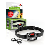 EASYmaxx Stirnlampe - schwarz/rot mit Bewegungsmelder, 5 Leucht-Modi und USB-Ladekabel, spritzwassergeschützt nach IP44.