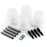EASYmaxx Solar-Leuchte Schirm - 4er Set mit LED, Lampenschirm, Erdspieß, Fernbedienung und Farbwahl für Außenbereich.