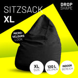 LUMALAND Luxury XL Sitzsack stylischer Beanbag schwarz mit 120L Füllung, ideal für Wohnräume und modernen Lifestyle.
