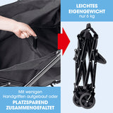 EASYmaxx Bollerwagen mit kleinen Rädern, faltbar, stabiler Stahlrahmen, witterungsbeständig, leicht und platzsparend zusammengefaltet.