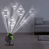 Borussia Mönchengladbach LED-Motivstrahler projiziert rotierende Gladbach-Logos innen und außen, wetterbeständig, mit Erdspieß und Indoor-Sockel.