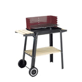 GRILLCHEF Holzkohlegrill Grillwagen - 87cm schwarz/rot mit emaillierter Feuerschüssel, Ablagetisch, Windschutz und Fahrbarkeit.