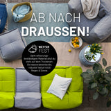 LUMALAND Sitzsack-Sofa Ecke Apfelgrün mit wetterfestem, abwischbarem Bezug und modular kombiniert für komfortables Outdoor-Sitzen.