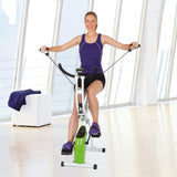 VITALmaxx Heimtrainer Fitness Bike in weiß/limegreen mit 8 Schwierigkeitsstufen und Expanderbändern für effektives Ganzkörpertraining.