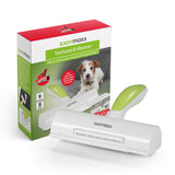 EASYmaxx Fusselroller für Tierhaare weiß/grün mit Mikrofaserstreifen, Auffangbehälter und LED-Licht für effektive Tierhaarentfernung.