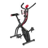 VITALmaxx Heimtrainer Fitness Bike mit magnetischer Bremse, Expanderbändern, Trainingscomputer und verstellbarem Sitz in schwarz/rot.
