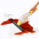 CLEANmaxx Akku-Fensterreiniger 3,7 V in Gelb mit Verlängerungsstange saugt verschütteten Rotwein ohne Kabel und Tropfen ab.