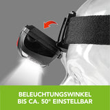 EASYmaxx Stirnlampe - schwarz/rot mit einstellbarem Beleuchtungswinkel bis ca. 50°, Bewegungssensor und 5 Leucht-Modi.