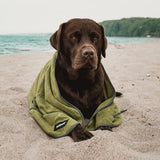 FLUFFINO® Hundehandtuch Mikrofaser – 2er-Pack, 120x70 cm, Grau & Grün, saugfähig, schnell trocknend, handlich, für große und kleine Hunde.