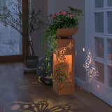 Hoberg LED Pflanzsäule "Schmetterling" in 3D Rost-Optik mit LED-Beleuchtung und abnehmbarer Pflanzschale, 19 x 19 x 72 cm.