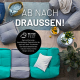 LUMALAND Sitzsack-Sofa Ecke Türkis, wetterfest mit abwischbarem Bezug, extrastark, 340 L Volumen, modular verbindbar per Reißverschluss.
