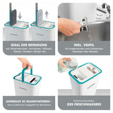 CLEANmaxx Wischmopp Easy Mopp - 2,5l in weiß/türkis mit Frischwasserpumpe, 2 Wassertanks und Ventil für hygienische Bodenreinigung.