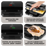 MAXXMEE Teigtaschen-Grill für 4 Teigtaschen schwarz mit Antihaftbeschichtung, Kontrollleuchte und praktischer Stapelzubereitung.