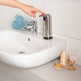 FC Bayern München Seifenspender mit Logo und Sensor, Edelstahl, berührungslos, für Flüssigseife bis 250 ml, silber.