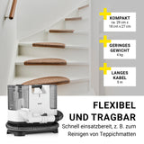 N8WERK Polster- & Teppichreiniger mit Zubehör, kompakt, leicht und flexibel für effektives Reinigen von Teppichmatten.