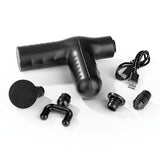 VITALmaxx Mini-Massage Gun Smart Grip schwarz mit 4 Aufsätzen und USB-Ladekabel für intensive, ergonomische Muskelmassage.