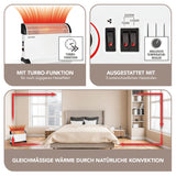 EASYmaxx Heizkonvektor - weiß/schwarz mit 2000W, Turbo-Funktion, 3 Heizstufen, Thermostat und natürlicher Konvektion für gleichmäßige Wärme.