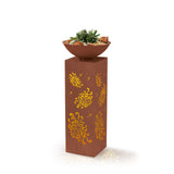 EASYmaxx LED-Dekosäule mit Planzschale Rost-Optik "Bauernrose", 87 cm, beleuchtet, mit floralem Design und Timerfunktion.