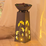 Hoberg LED Pflanzsäule in Beton-Optik 23x23x70 cm mit Gingkoblätter-Design, LED-Beleuchtung und abnehmbarer Pflanzschale