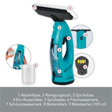 CLEANmaxx Fensterreiniger mit Mikrofasertuch & Messbecher für streifenfreie Reinigung und Frisch- und Schmutzwassertank.