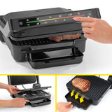N8WERK Digital-Kontakt-Grill Midnight Edition mit 2000W, Touch-Display und 6 Grill-Programmen, abnehmbare spülmaschinengeeignete Grillplatten.