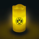 BVB LED-Echtwachskerze mit rotierender BVB-Logo-Projektion, 3 Geschwindigkeiten, Timer und sicherem Kerzenschein ohne Rußen.