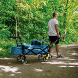 HOBERG faltbarer Bollerwagen mit Dach in Blau, stabil, faltbar, mit Griff, für Freizeit und Ausflüge, robust und praktisch.