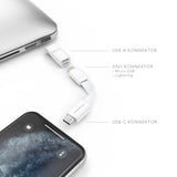 VONMÄHLEN Ladekabel High Five 5in1 für Schlüsselbund weiß mit USB-A, USB-C und 2in1 Micro-USB & Lightning Konnektoren.
