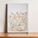 LUMALAND Gästebuch aus Holz mit Fotorahmen in der Mitte und 75 bemalten Holzsternen als personalisiertes Geschenk.