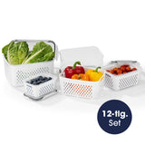 GOURMETmaxx Frischhaltedosen für Kühlschrank mit Abtropfsieb, luftdicht, auslaufsicher, 4 Größen, ideal für Obst und Gemüse.