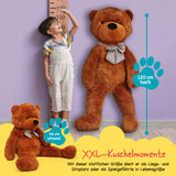 LUMALAND XXL-Teddy mit Knopfaugen 120 cm braun, flauschig, robust, großes Kuscheltier als Geschenk und Spielgefährte in Lebensgröße.