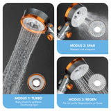 EASYmaxx Duschkopf „Water-Control“ mit Spar- & Stopp-Funktion, 3 Strahl-Modi und doppelseitiger Wasserausgabe.