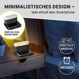 N8WERK Nachttischlampe mit Wireless Charger, digitales Display, Wecker und dimmbarem Licht mit minimalistischem Design.