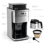FRESH-AROMA-PERFECT Superior Filterkaffeemaschine mit Mahlwerk, 1L Thermokanne, 28-stufiges Kegelmahlwerk, 24-Stunden-Timer, Bohnenfach.