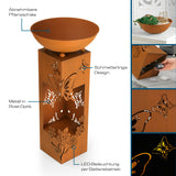 Hoberg LED Pflanzsäule "Schmetterling" 3D Rost-Optik mit abnehmbarer Pflanzschale, LED-Beleuchtung und batteriebetrieben.