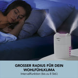 MAXXMEE Diffuser mit LED-Farbwechsel und Nachtlicht-Funktion erzeugt feinen Nebel mit Intervallfunktion für bis zu 8 Stunden.