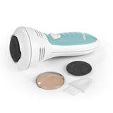 VITALmaxx Hornhautentferner mit Saugfunktion 6V in weiß/türkis, kabellos mit 2 Aufsätzen für sanfte Hornhautentfernung ohne Klingen.