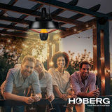 Hoberg Infrarot-Deckenheizstrahler mit 3 Heizstufen, IPX4, 43 cm groß, 9 m² Wärmebereich, Karabiner-Haken und Fernbedienung.