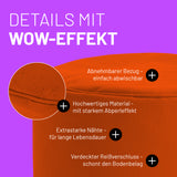 LUMALAND Sitzsack Pouf (50 L) Orange mit abnehmbarem Bezug, starkem Abperleffekt, extrastarken Nähten und verdecktem Reißverschluss.