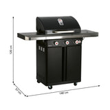 LANDMANN Gasgrill Rexon PTS 3.1 schwarz mit 3 Edelstahl-Brennern, Seitenbrenner, Piezozündung und emaillierten Grillrosten.