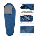 Where Tomorrow Camping Schlafsack Small & Light Royalblau, wasserabweisend, mit Konturkapuze, Kordelzug und Wärmekragen, 220 x 80 x 50 cm.