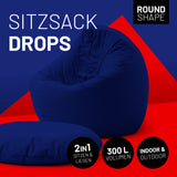 LUMALAND Sitzsack Drops (300 L) dunkelblau, 2in1 für drinnen & draußen, leicht, langlebig, formanpassend mit hochwertiger EPS-Füllung.