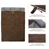 Doppelschlafsack mit Tragetasche - 2-Personen Schlafsack 190x150 cm Braun, wasserabweisend, komfortabel für Camping und Outdoor.