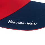 FC BAYERN MÜNCHEN Cap "Mia san Mia" blau/rot mit Logo und besticktem Schriftzug auf dem Schirm, 100% Baumwolle, verstellbar.