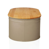 LUMALAND Cuisine Brotkasten Brotdose Brotbox aus Metall mit Bambus Deckel, oval, grau, 36x20x13,8 cm, platzsparend und vielseitig.