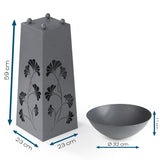 Hoberg LED Pflanzsäule in Beton-Optik 23x23x70 cm mit Gingkoblätter-Design und abnehmbarer Pflanzschale, wetterbeständig und batteriebetrieben.