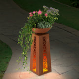 EASYmaxx LED-Dekosäule mit Flammeneffekt 69 cm in Rost-Optik, batteriebetrieben, mit Timer für Garten, Terrasse und Balkon.