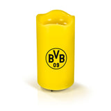 BVB LED-Echtwachskerze in Gelb mit rotierender BVB-Logo-Projektion, Timer und dreistufiger Geschwindigkeit.
